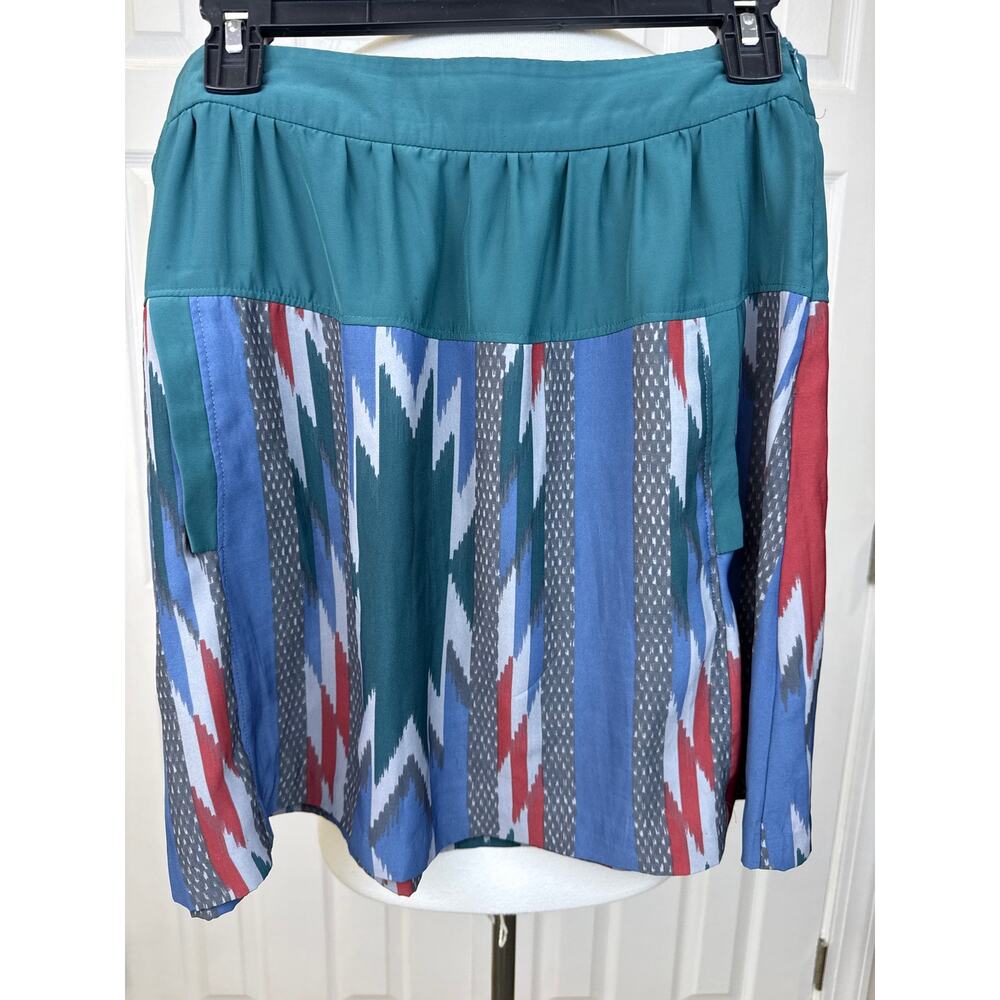 Ecote Anthropologie Ikat Print Mini Skirt Blue Boho Elastic Waist Sz 8